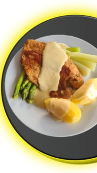 White asparagus with ham and potatoes