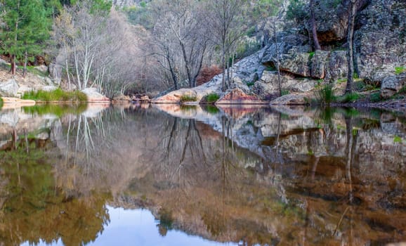 Ruecas river flowing through Villuercas geopark landscapes, Caceres, Extremadura, Spain