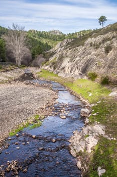 Ruecas river flowing through Villuercas geopark landscapes, Caceres, Extremadura, Spain