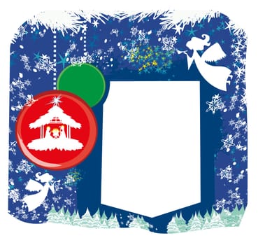 Christian Christmas nativity scene of baby Jesus in transparent ball hanging on abstract background