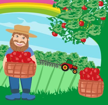 farmer with a basket of apples