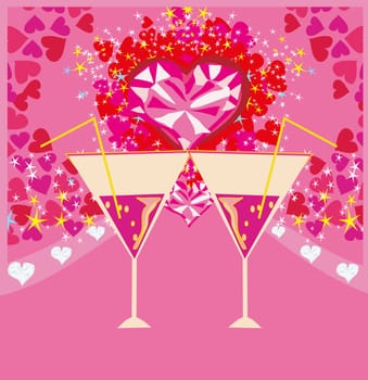 Valentines day background with champagne and hearts