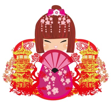 Kokeshi doll cartoon character , beautiful abstract card