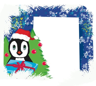 Cute penguin with gift box