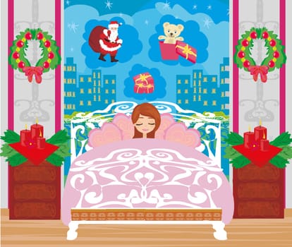 girl dreams of a gifts from Santa Clause