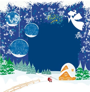 Winter landscape with angels and Santa