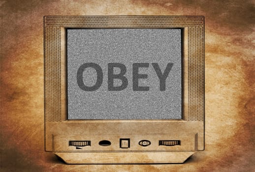 Obey sign on vintage TV