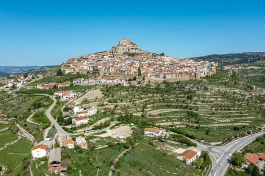 A panoramic view of Morella, Maestrazgo in Valencia, Spain, Panoramic Front View