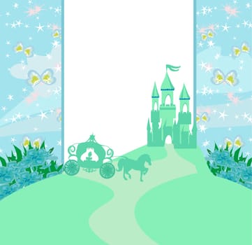 abstract fairy tale frame -  carriage and a medieval castle.