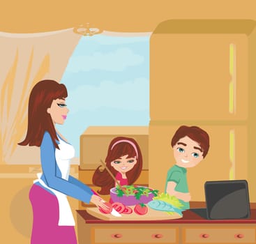 Family cooking dinner