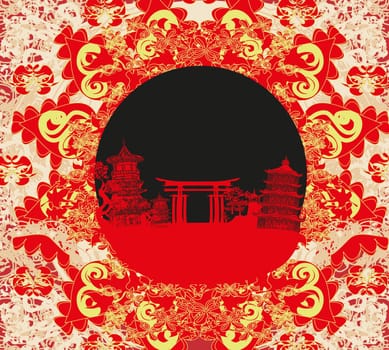 Abstract card with Asian buildings