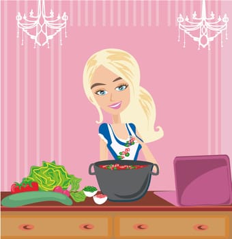 Beautiful lady cooking dinner