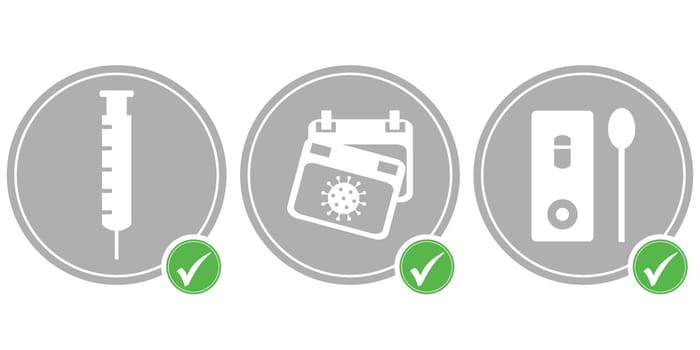 Vaccinated, Tested or Recovered Icons in black circle - Coronavirus Symbols
