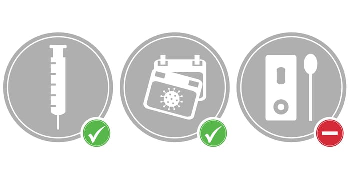 Vaccinated, or Recovered not Tested - Icons in grey circle - Coronavirus Symbols