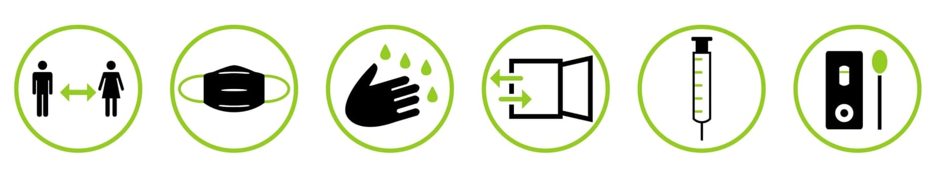 Coronavirus Instructions: Wash your hands, keep distance, wear a mask, open windows for ventilation get vaccinated and use medical tests