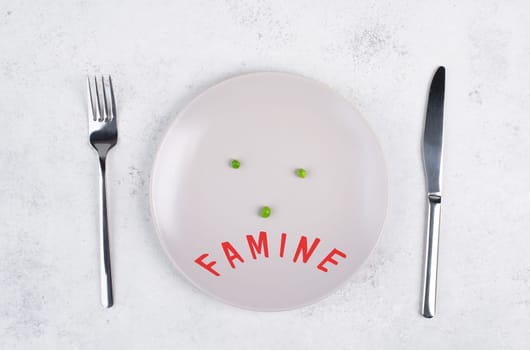 Famine is standing in german language on the plate, food shortage and starving because of the war and inflation, political issue