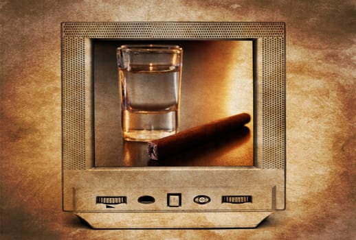 Alcohol and cigar on TV