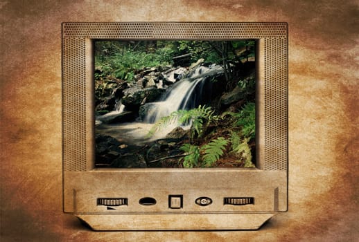Deep forest river on tv