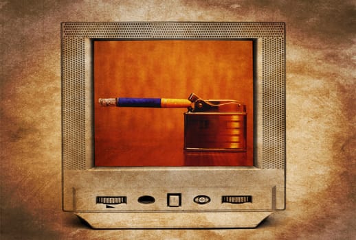 Trapped cigarette on TV