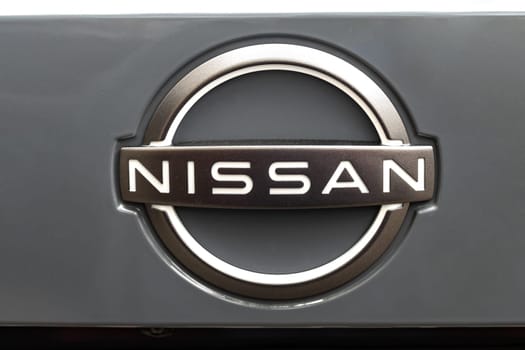 WETZLAR, GERMANY 2022-04-23: Nissan logo on a car. Nissan is a Japanese multinational automobile manufacturer.