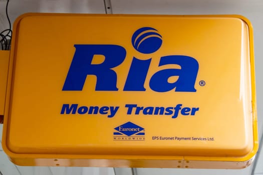 WETZLAR, GERMANY 2022-04-23: Ria Money Transfer Sign in Wetzlar, Germany