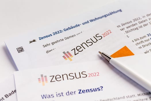 Census 2022 in Germany: official government survey for census (population, building and household) with pen
