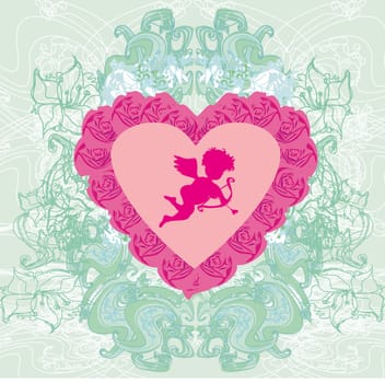 valentines frame with a sweet cupid and beautiful roses