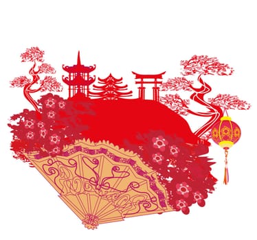 Chinese landscape and beautiful fan