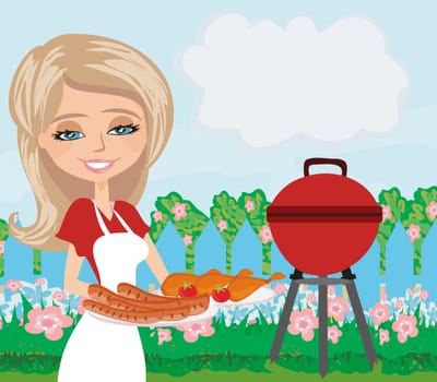 Woman cooking on a grill