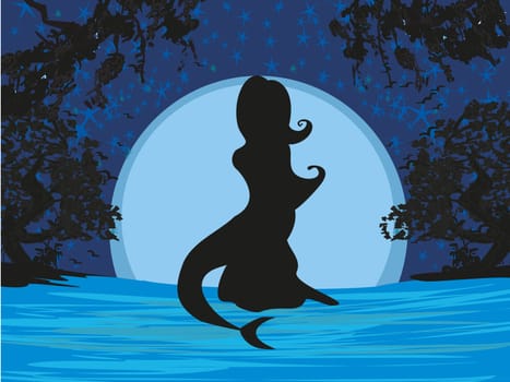 Mermaid silhouette against the night landscape