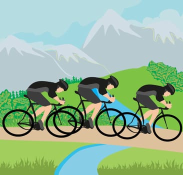 Group of Cyclists in the mountains