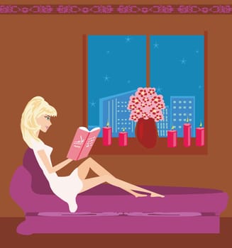 Illustration of a Girl Reading a book