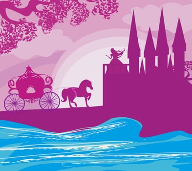 Illustration of princess in castle waiting for Prince