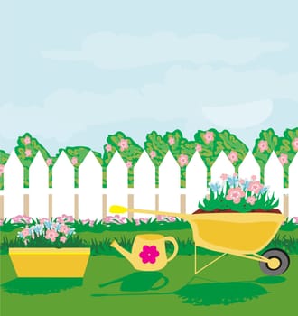 Planting flowers in the garden