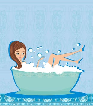 sexy woman taking hot bubble bath