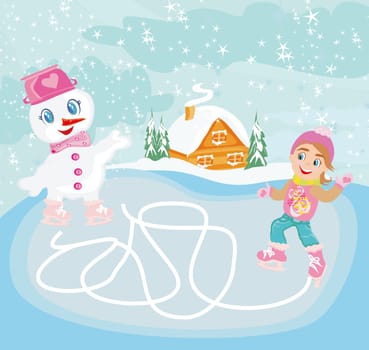 ice skating in the winter day - Maze game for kids