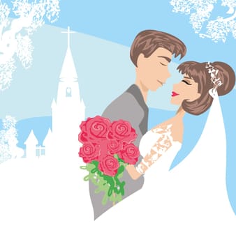 Wedding couple in front of a church