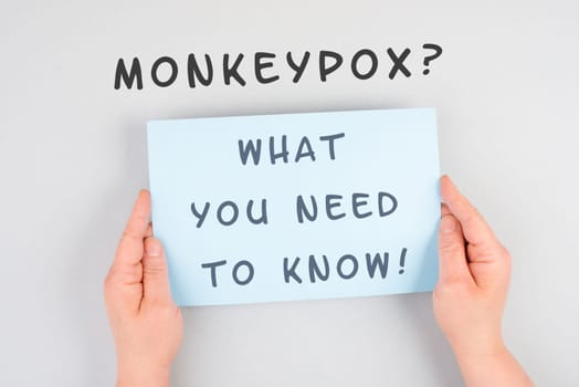 The words monkeypox, what you need to know, are standing on a paper, outbreak of the MPXV virus, infectious disease spreading