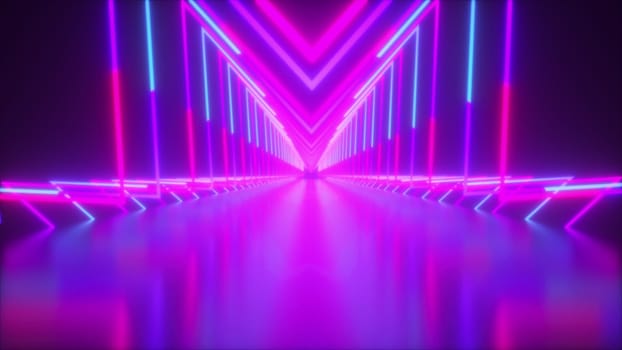 Neon tunnel. Computer generated 3d render