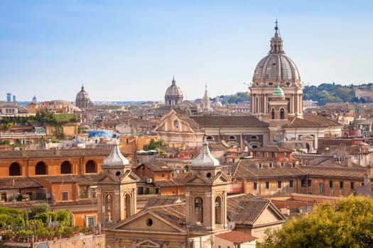 ROME, ITALY- CIRCA AUGUST 2020: panoramic cityscape with blue sky and clouds