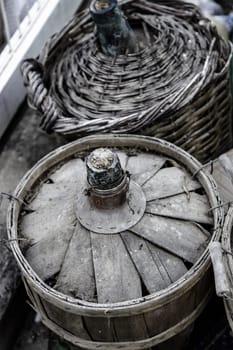 Detail of old and dirty containers to store wine