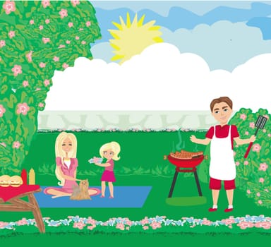 family barbecue in the beautiful garden