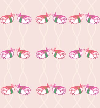 sweet sushi kawaii, cartoon seamless pattern background
