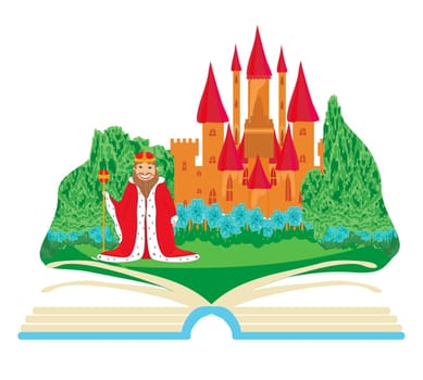 Magic world of tales, fairy castle appearing from the book