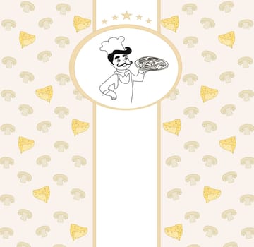 Pizza Menu Template, Vintage Card with the chef serving the dish