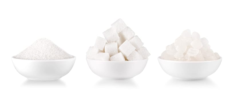 The Set of  of white sugar isolated on white background