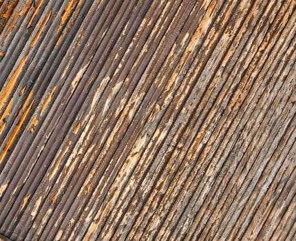 The old texture painted wooden boards. Selective focus