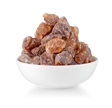 The Raw of brown sugar cubes isolated on white background