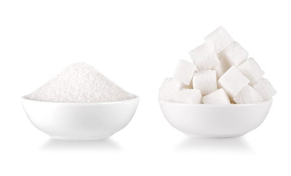 The Set  of Bowl of white sugar isolated on white background