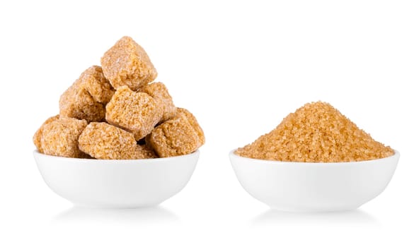 The Set  of brown  sugar isolated on white background